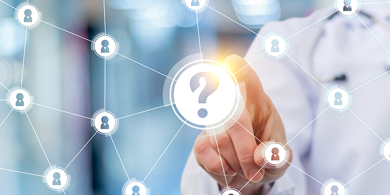 Immagine simbolo per il contatto con un punto interrogativo
